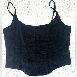 NWT, Bobbles & Lace, Get in Line Black Linen Top, Size L